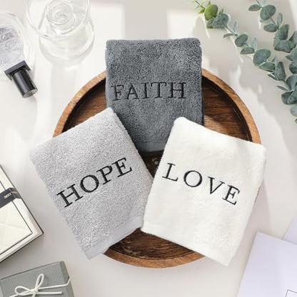 FuWeave 3 Pcs Gray Decorative Hand Towels for Bathroom, Faith Hope Love