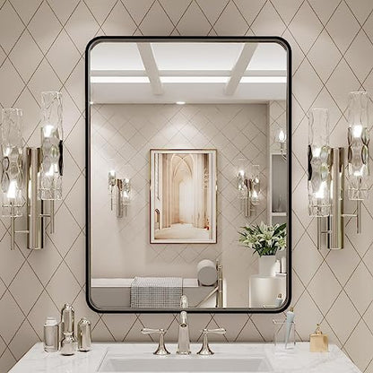 LOAAO 24X32 Inch Black Metal Framed Bathroom Mirror (Pack of 2)