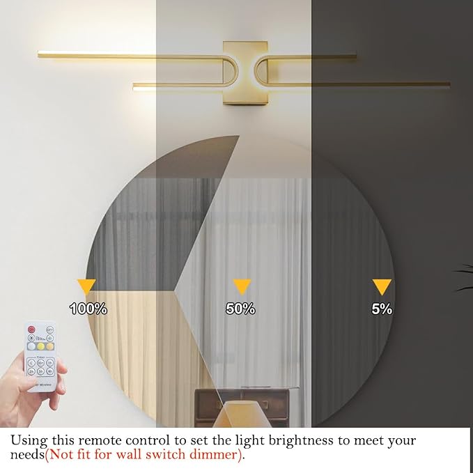 Modern LED Bathroom Vanity Light, Dimmable Vanity Light Fixture, Gold Bathroom Light Fixtures over Mirror, Wireless LED Wall Sconce with Remote Control, 39.17 Inch Wall Light for Bedroom, Living Room