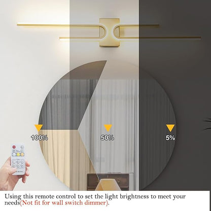 Modern LED Bathroom Vanity Light, Dimmable Vanity Light Fixture, Gold Bathroom Light Fixtures over Mirror, Wireless LED Wall Sconce with Remote Control, 39.17 Inch Wall Light for Bedroom, Living Room