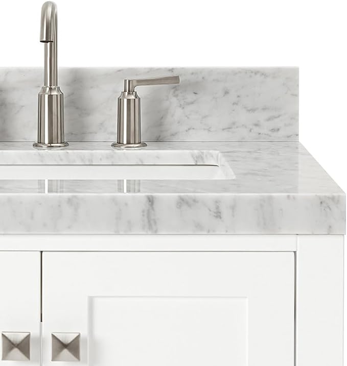 ARIEL Cambridge 36-inch Bathroom Vanity with Sink,Solid Wood, 2-inch Italian Carrara Marble Countertop, Single Rectangular Porcelain Sink, 2 Soft Closing Doors, 5 Dovetail Drawers, White