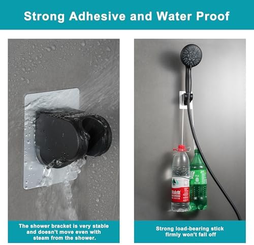 GwernKB Shower Head Holder Strong Adhesive No Drilling Wall Mount Adjustable Handheld Showerhead Bracket for RV Kids Bathroom Shower,Fix Firmly and Use Conveniently (Black, 1)