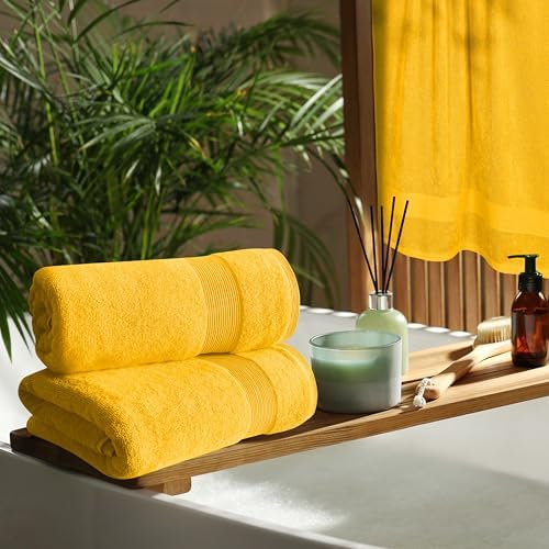 Belizzi Home 4 Pack Bath Towel Set 27x54, 100% Ring Spun Cotton, Ultra Soft Highly Absorbent Machine Washable Hotel Spa Quality Bath Towels for Bathroom, 4 Bath Towels - Yellow