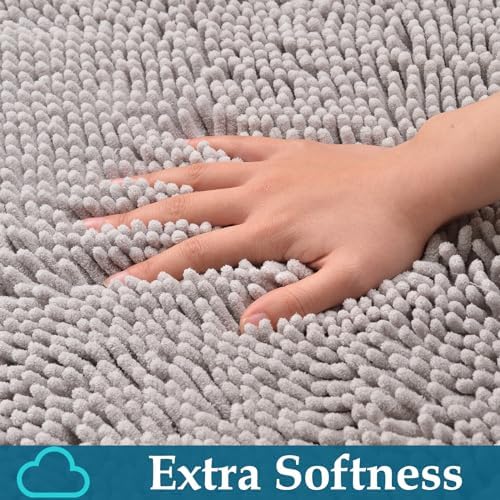 Bathroom Rugs Set 2 Piece Bath Mats Non Slip for Bathrooms, Thick Soft Chenille Rug Set, Bathtub Mats, Ultra Absorbent Bath Carpet, Shaggy Floor Mat, Ashy Grey, 20"x32" & 16"x24"