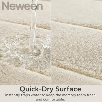 Neween Bathroom Rugs Set 3 Piece, Absorbent Memory Foam Bath Mat, Beige