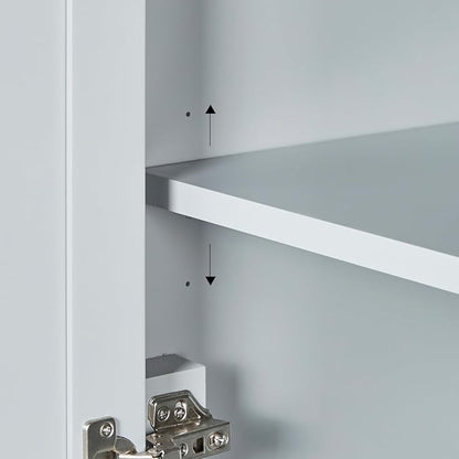 ARIEL Cambridge Bathroom Storage Cabinet - Solid Hevea Wood and Fully Assembled for Long-Lasting Durability and Sophisticated Finish, Freestanding Linen Bathroom Cabinet - 65”H x 20”W x 16”D, Grey