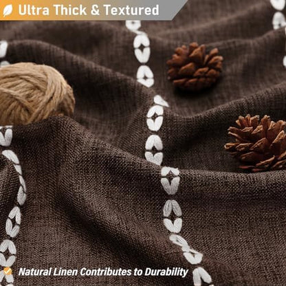 BTTN 72x78 Long Boho Farmhouse Linen Heavy Duty Cloth Shower Curtain, Brown