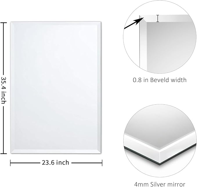 24x36 Inch Bathroom Mirrors for Over Sink, Frameless Mirrors for Wall | Beveled Bathroom Mirror, Bathroom Vanity Mirror for Bedroom Living Room Entryway Home Decor