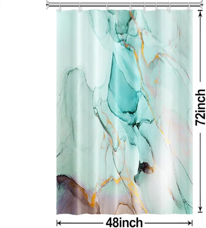Turquoise Shower Curtain, Modern Teal Marble Shower Curtain for Bathroom Aesthetic Ink Texture Waterproof Shower Curtain Set with Hooks, 48x72 Inch