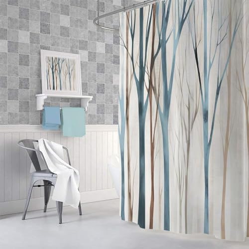 Birch Forest Abstract Shower Curtain Farmhouse Bathroom Decor 72X75 Inch