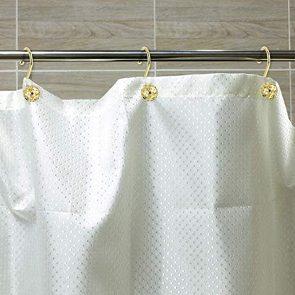 Chictie Gold Shower Curtain Hooks Rings,Set of 12 Brass Decorative Bling Metal Rustproof Shower Hangers Rings for Bathroom Curtains Rods Hollow Ball Design