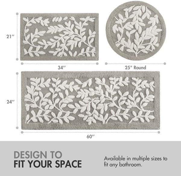 Madison Park Serene Tufted Bath Rug Cotton Absorbent, Round, Grey | Quick Dry, Soft Pile, Machine Washable, Floral Pattern, Plush, OEKO-TEX Certified