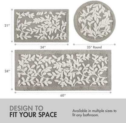 Madison Park Serene Tufted Bath Rug Cotton Absorbent, Round, Grey | Quick Dry, Soft Pile, Machine Washable, Floral Pattern, Plush, OEKO-TEX Certified