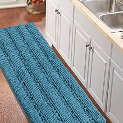 Turquoize Non-Slip Bath Mat Oversize Bathroom Rug Shag Shower Mat Ultra Soft & Water Absorbent Bath Rug for Bathroom/Kitchen Washable Rug, Perfect for Doormats, Tub, Size 59" X 20", Turquoise Blue