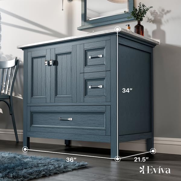 Eviva Britney 36 in. Ash Blue Single Sink Bath Vanity with Carrara Quartz Top and Undermount Porcelain Sink