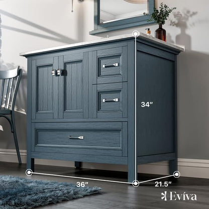 Eviva Britney 36 in. Ash Blue Single Sink Bath Vanity with Carrara Quartz Top and Undermount Porcelain Sink