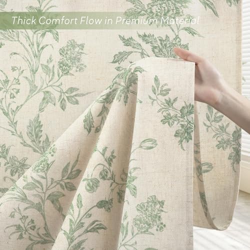 Sage Green Floral Shower Curtain,Vintage Linen Beige Cottagecore Shower Curtains for Bathroom, 72" W x 78" L