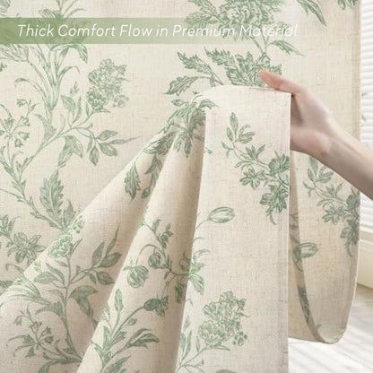 Sage Green Floral Shower Curtain,Vintage Linen Beige Cottagecore Shower Curtains for Bathroom, 72" W x 78" L