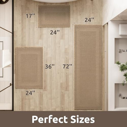 AMOAMI Waffle Bath Mat, Absorbent Bathroom Rugs Non Slip 17''x24'' Beige