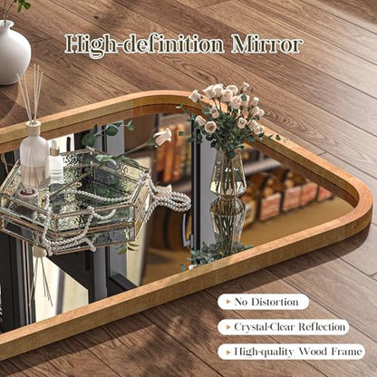 36"x28" Arched Wood Bathroom Mirror - Handcrafted Modern Farmhouse Bathroom Mirror with Tempered Glass&Natural Wood Frame, Anti-Fog Decorative Vanity Mirror for Bedroom, Living Room, Spa & Home Decor