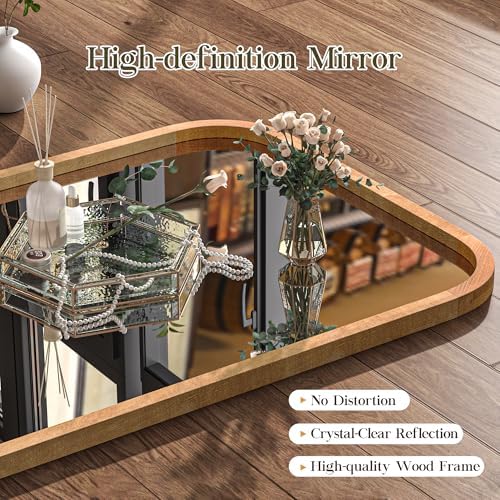 36"x24" Arched Wood Bathroom Mirror - Handcrafted Modern Farmhouse Bathroom Mirror with Tempered Glass&Natural Wood Frame, Anti-Fog Decorative Vanity Mirror for Bedroom, Living Room, Spa & Home Decor