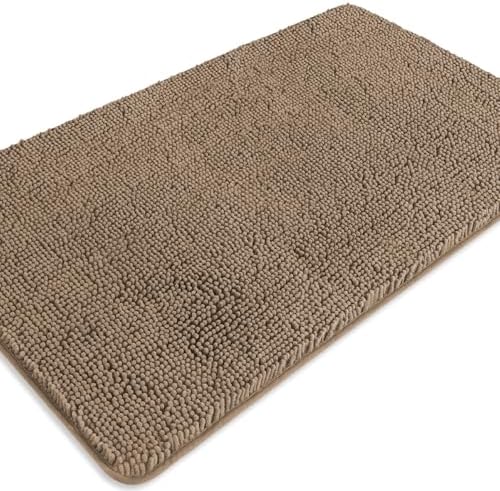 Taupe Bathroom Rugs – Absorbent and Washable Bath Mat, Non-Slip, Thick Soft Chenille Bath Rugs for Bathroom Floor, Shower, Sink - 26" x 44"