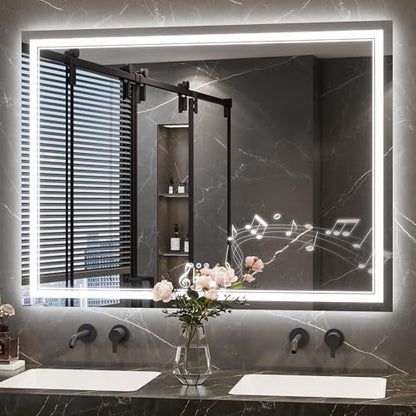Keonjinn 48" x 36" Lighted Mirrors for Bathroom Wall with Bluetooth Speaker