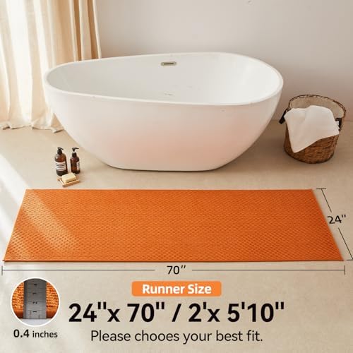 Triohero Bathroom Runner Rugs, Long Bath Mat Runner Washable Thin Quick Dry Low Pile Bathroom Runner Rugs Non Slip, Orange 24"x70"