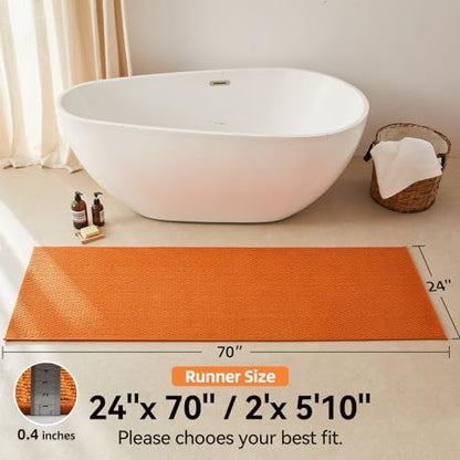 Triohero Bathroom Runner Rugs, Long Bath Mat Runner Washable Thin Quick Dry Low Pile Bathroom Runner Rugs Non Slip, Orange 24"x70"