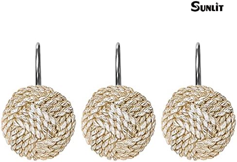 Sunlit Boho Knots Shower Curtain Hooks, Home Decorative Shower Curtain Rings for Bathroom, Seaside Nautical Shower Curtain Hangers Bathroom Accessories, Set of 12