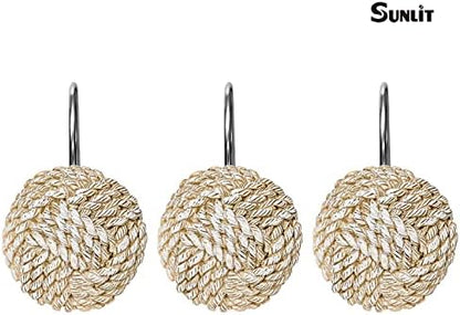Sunlit Boho Knots Shower Curtain Hooks, Home Decorative Shower Curtain Rings for Bathroom, Seaside Nautical Shower Curtain Hangers Bathroom Accessories, Set of 12