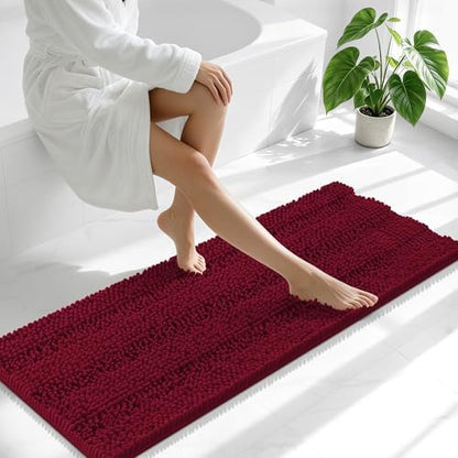 Smiry Thick Chenille Bathroom Runner Rugs 44x24, Soft Bath Mat, Burgundy