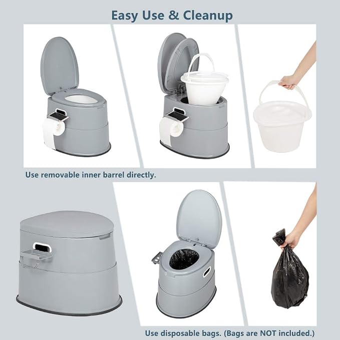 VINGLI Portable Detachable Camping Toilet | Splash-Proof Commode with Odor-Seal Lid | Compact Sanitation Solution for RV, Emergency, Outdoor Use, Grey