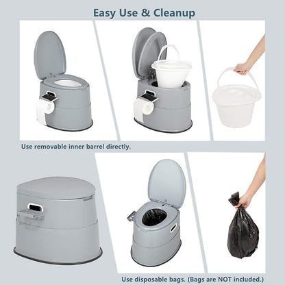 VINGLI Portable Detachable Camping Toilet | Splash-Proof Commode with Odor-Seal Lid | Compact Sanitation Solution for RV, Emergency, Outdoor Use, Grey