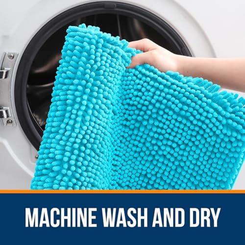 OLANLY Chenille Bathroom Rugs Mats Sets 2 Piece, 47"x20"+24"x20", Aqua Sky