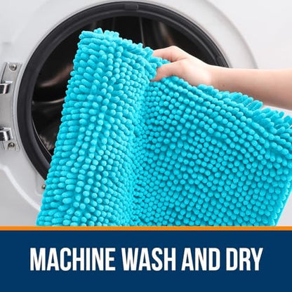 OLANLY Chenille Bathroom Rugs Mats Sets 2 Piece, 47"x20"+24"x20", Aqua Sky