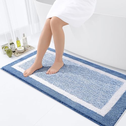 OLANLY Bathroom Runner Rugs 44x24, Long Bath Mats for Bathroom Floor, Blue