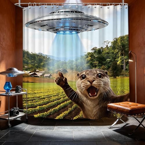 Extra Long 108x72 Inchs Shower Curtain Extra Tall Funny Otter XL Fun UFO Shower Curtains for Large Bathroom Decor Sets, Waterproof Cloth Fabric with Hooks