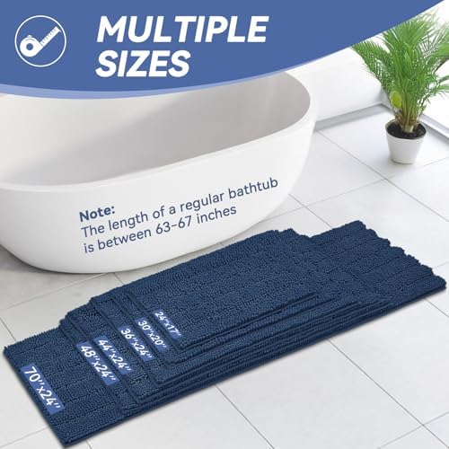 Bcoimo Bath Rug Mat,Chenille Extra Soft Navy Long Bathroom Runner Floor Rug