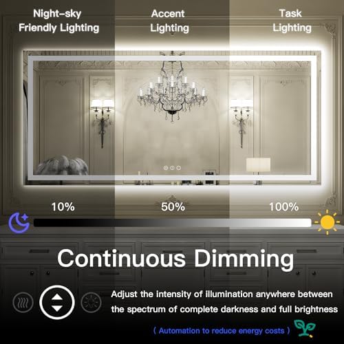 ISKM 72x36 LED Mirror for Bathroom, Front and Back Lit, Anti-Fog, Dimmable