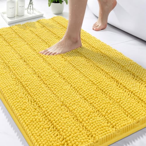 Bcoimo Bath Rug Mat,Yellow Chenille High Absorbent Bathroom Shower Tub Mats