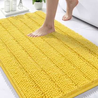 Bcoimo Bath Rug Mat,Yellow Chenille High Absorbent Bathroom Shower Tub Mats