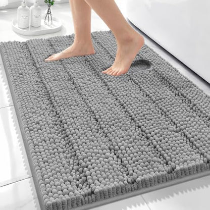Bcoimo Bath Rug Mat,30x20 Chenille Non Slip Gray Bathroom Floor Shower Mats