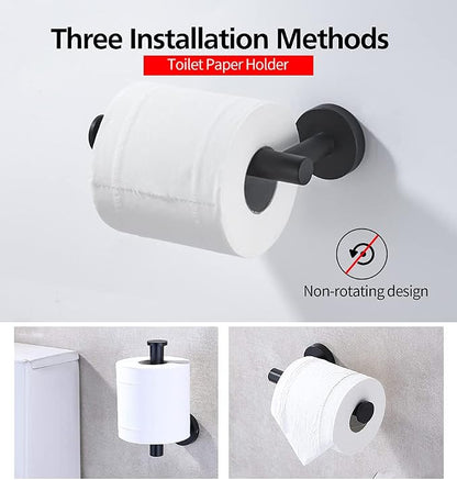 2pcs Matte Black Toilet Paper Holder and Towel Ring Set, Stainless Steel