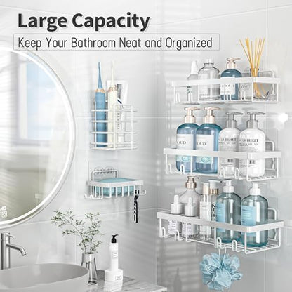 Liuoud 5 Pack Shower Caddy for Inside Shower, White Bathroom Storage Decor