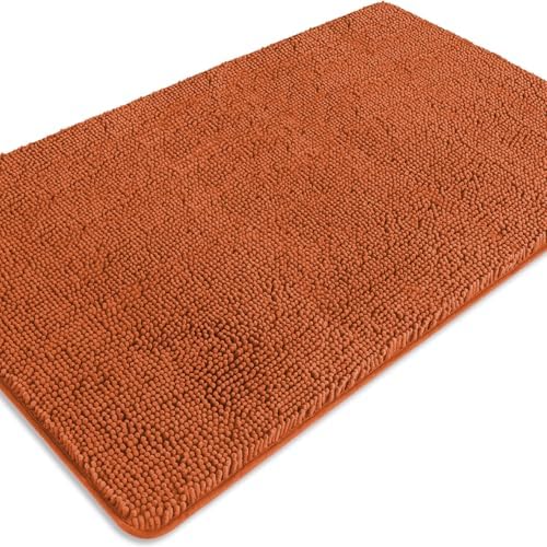 Bathroom Rugs 30 x 50 Inch – Extra Large Bath Mat | Absorbent and Washable Thick Chenille Bath Rugs Non-Slip Runner Rug for Bathroom, Shower, Tub(Burnt Orange)