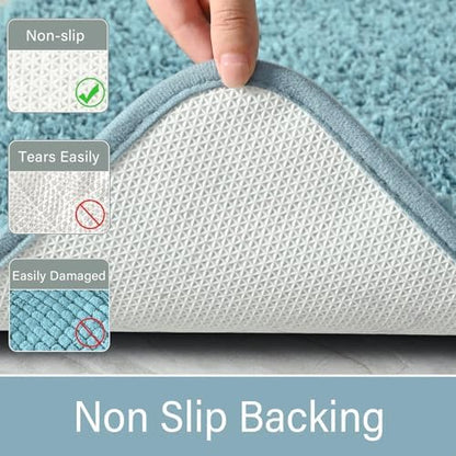 LOCHAS Bathroom Rug Runner 24x48 Inch, Bath Rugs Non Slip, Spa Blue