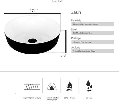 YOURLITE Bathroom Vanity with Sink, 24" Black Bathroom Vanity Sink Combo with Black White Ceramic Basin Faucet & Pop Up Drain Set