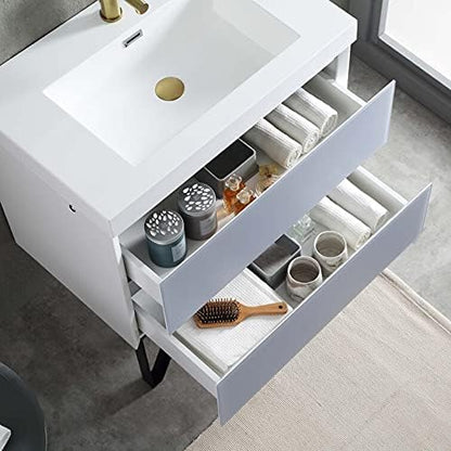 Blossom 30 inch LED Lighted Bathroom Vanity with Acrylic Sink | Wall Mounted Vanity with Dimmable LED Lights | Modern Floating Design for Small Bathrooms | 30" w/Acrylic Sink, Light Grey