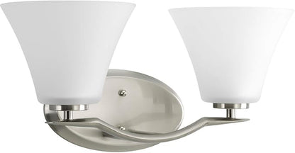 Progress Lighting P2005-09 Bravo Collection Etched Glass Modern Bath Vanity Light, 2-Light, Brushed Nickel